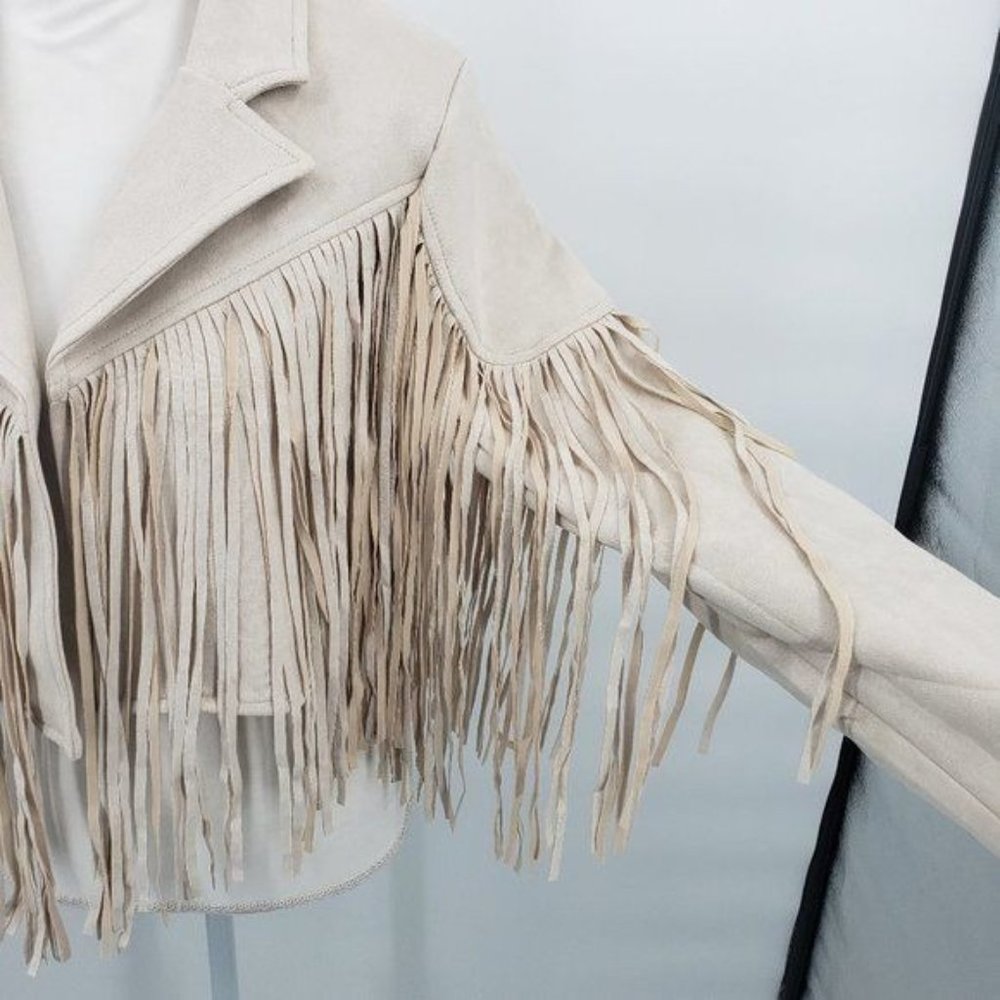 VEVERET Fringe Jacket Cream Faux Suede Moto Western Rodeo Bolero NWT - Picture 5 of 12